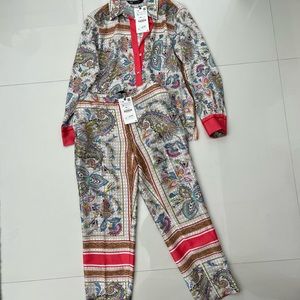 Zara Paisley Satin Pants Set, S NWT